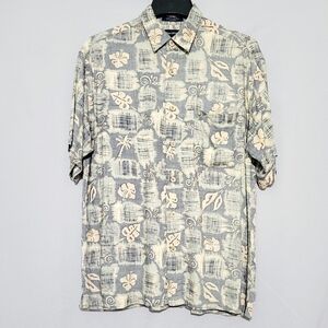 Vintage Marc Edwards Mens Size M floral Hawaiian Print Rayon Button Front Shirt
